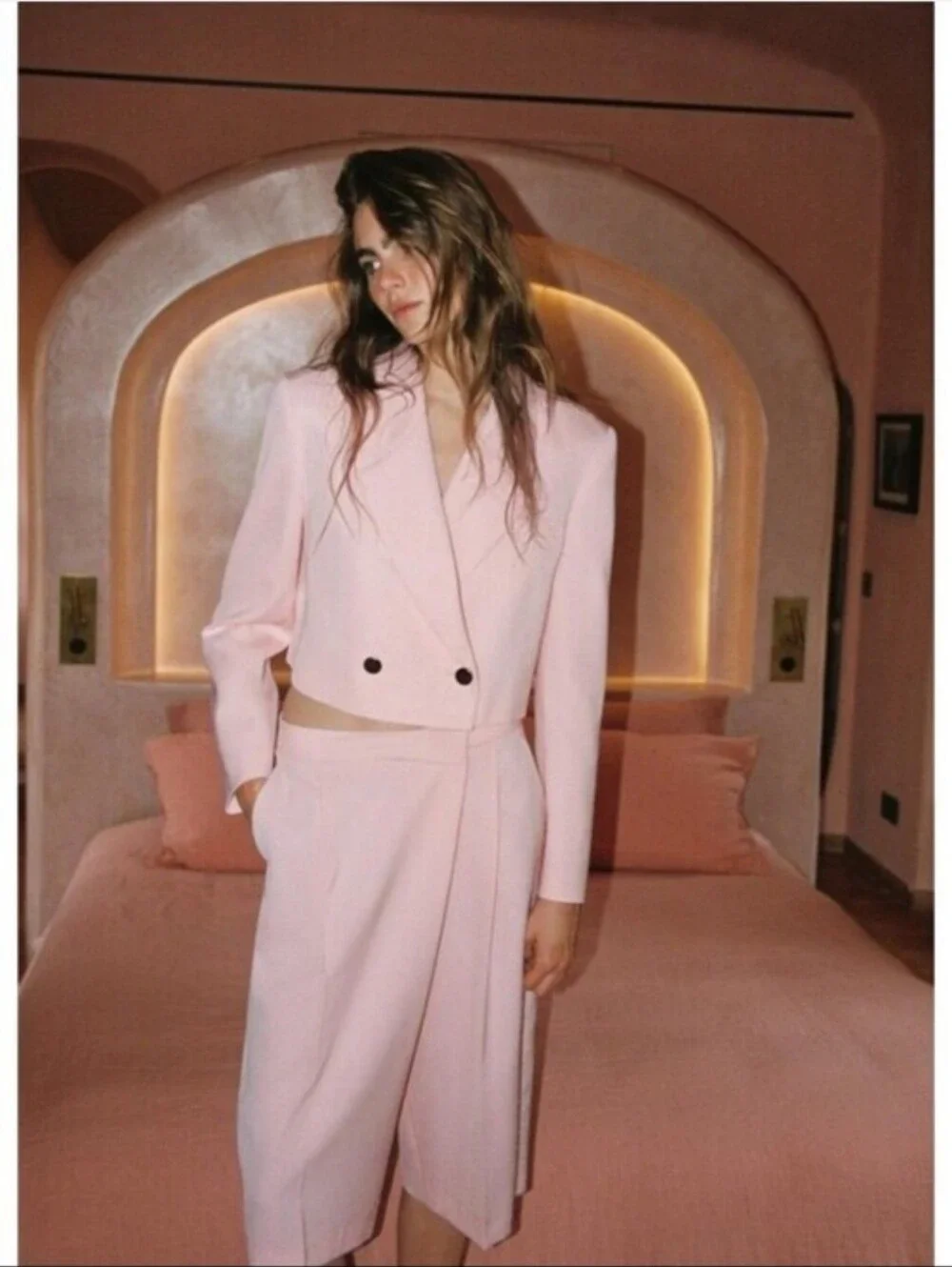 Zara Set 2 Pc Blazer & Pleated Shorts Pink Size M/L